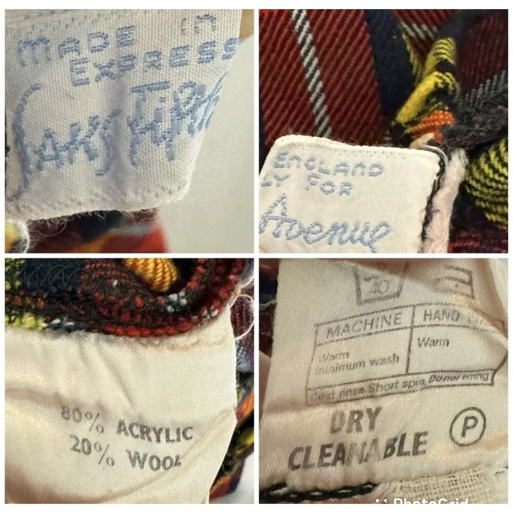 Saks Fifth Avenue Kids Plaid Pants Wool Blend 70s Groovy Fall Red Yellow Holiday
